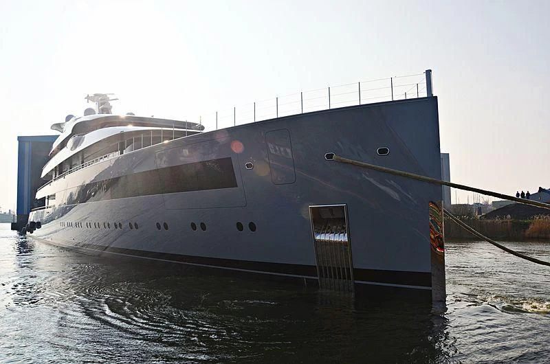 a large ship in the water aboard MOONRISE Yacht for Sale