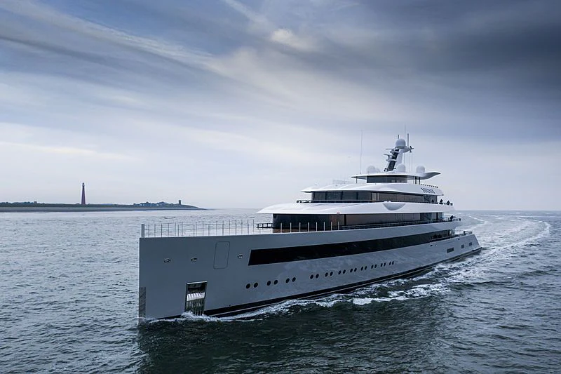 a large white boat in the water aboard MOONRISE Yacht for Sale