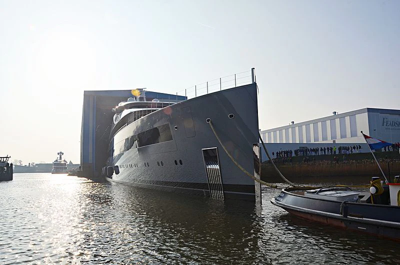 a boat docked at a pier aboard MOONRISE Yacht for Sale