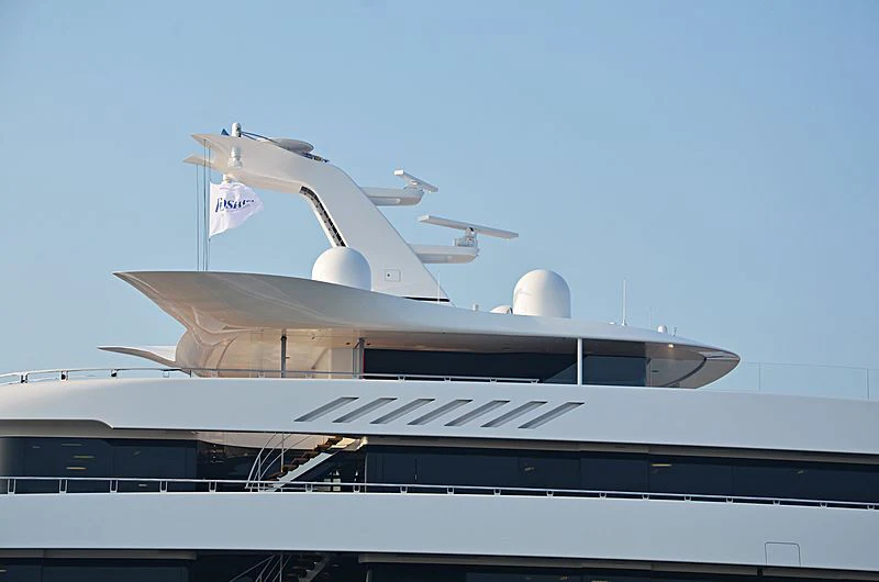 a building with a satellite dish on top aboard MOONRISE Yacht for Sale