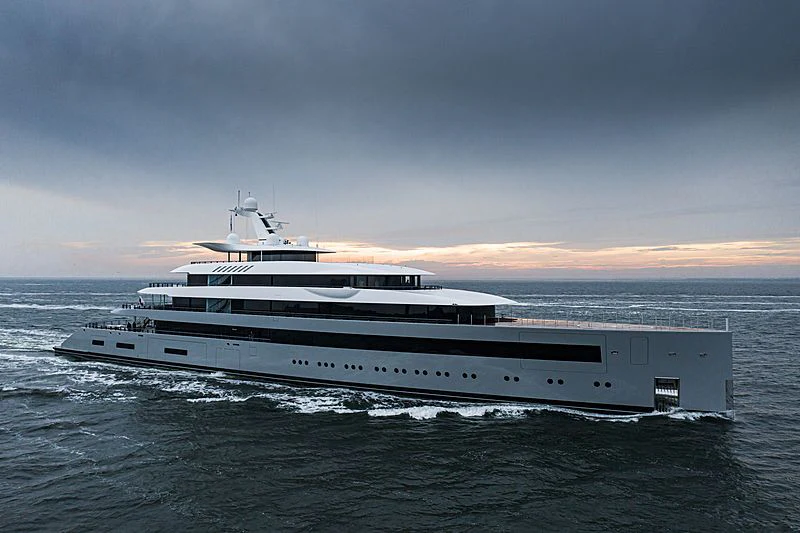 a large ship in the water aboard MOONRISE Yacht for Sale