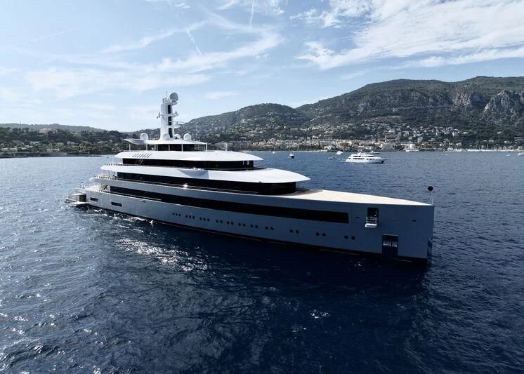 a large white boat in the water aboard MOONRISE Yacht for Sale