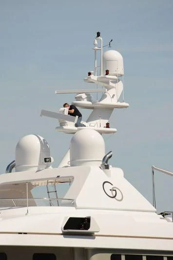 a couple of men on a plane aboard GO Yacht for Sale