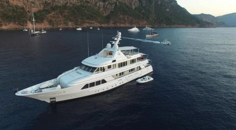 a large white boat in the water aboard GO Yacht for Sale