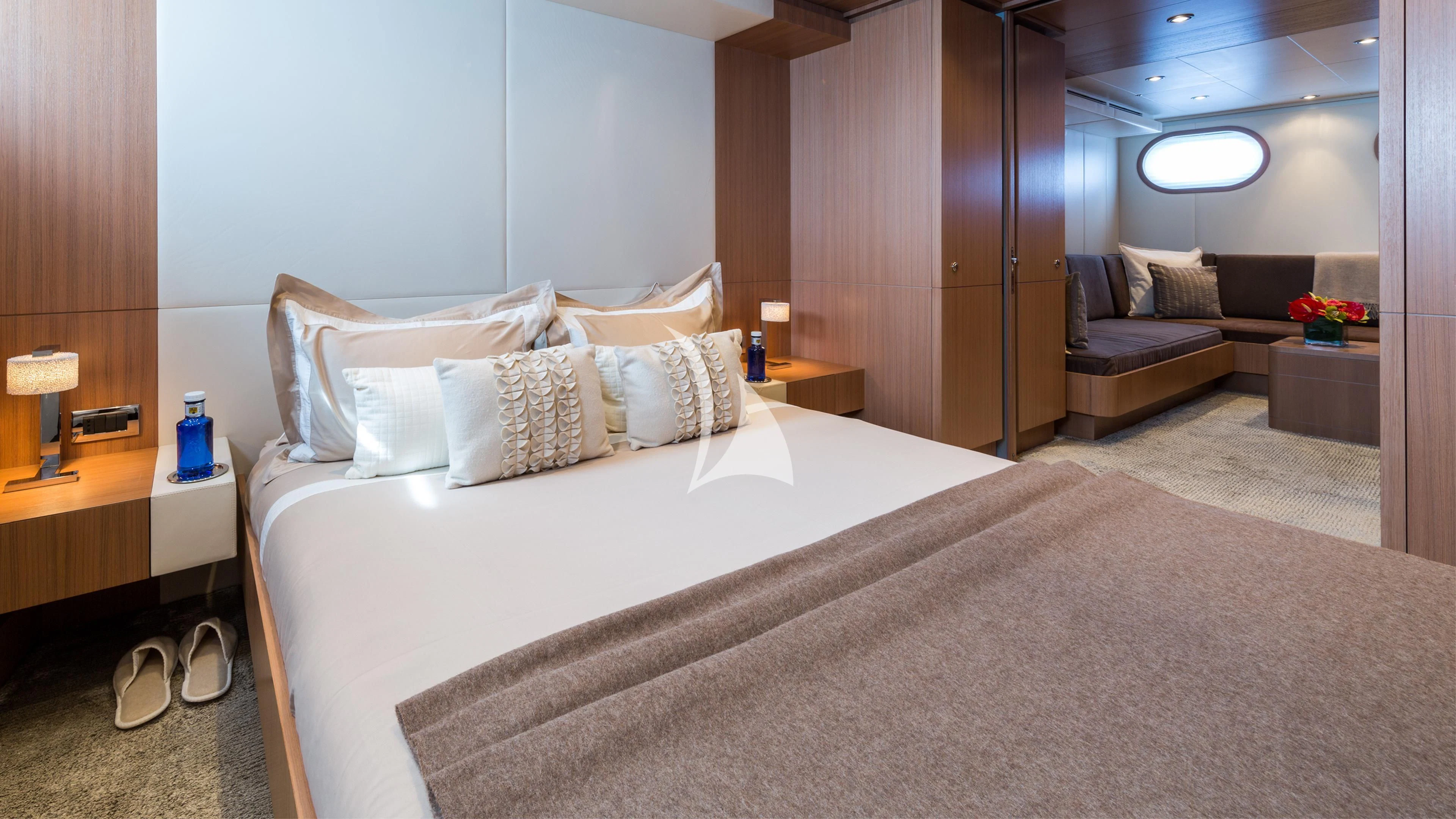 a bed in a room aboard GO Yacht for Sale