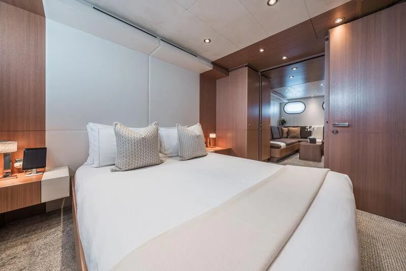 a bed in a room aboard GO Yacht for Sale