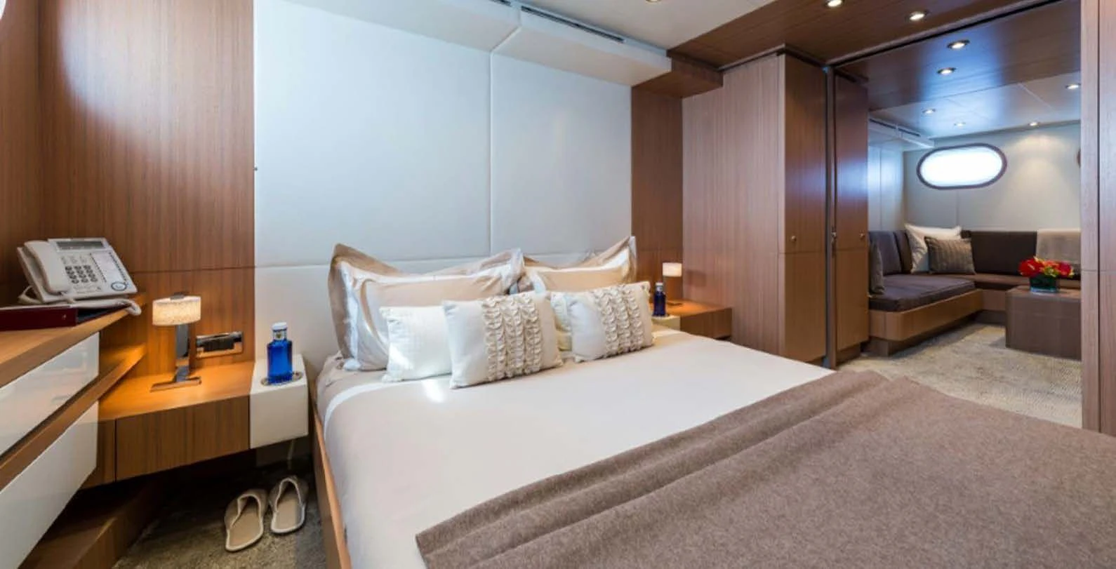 a bed in a room aboard GO Yacht for Sale