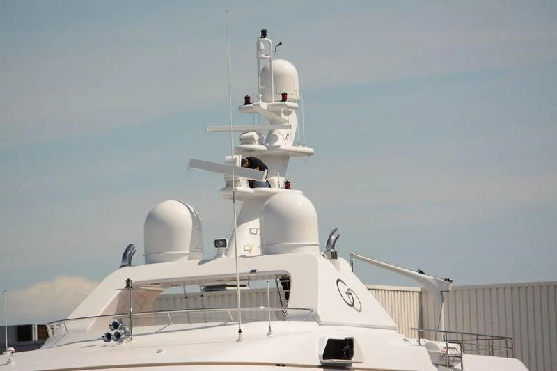 a white boat with a white object on it aboard GO Yacht for Sale