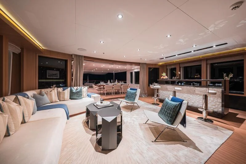 a large living room with a large open floor plan aboard GO Yacht for Sale