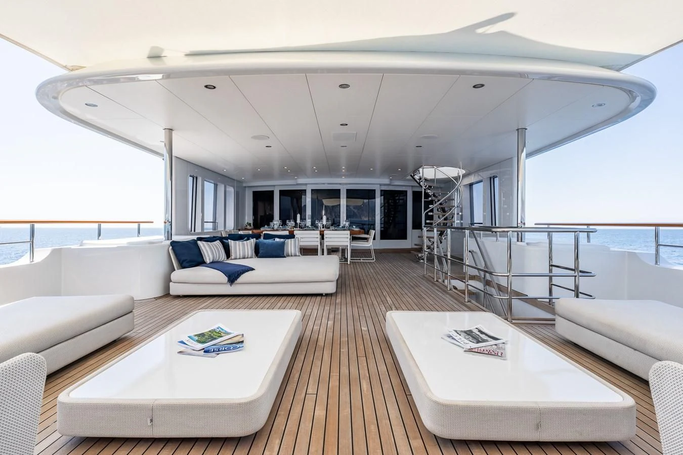 a living room with a large open window aboard GO Yacht for Sale
