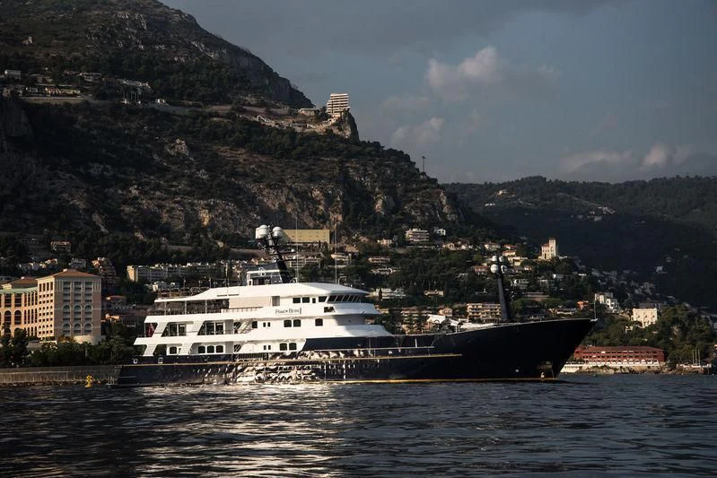 a large boat on the water aboard FORCE BLUE Yacht for Charter
