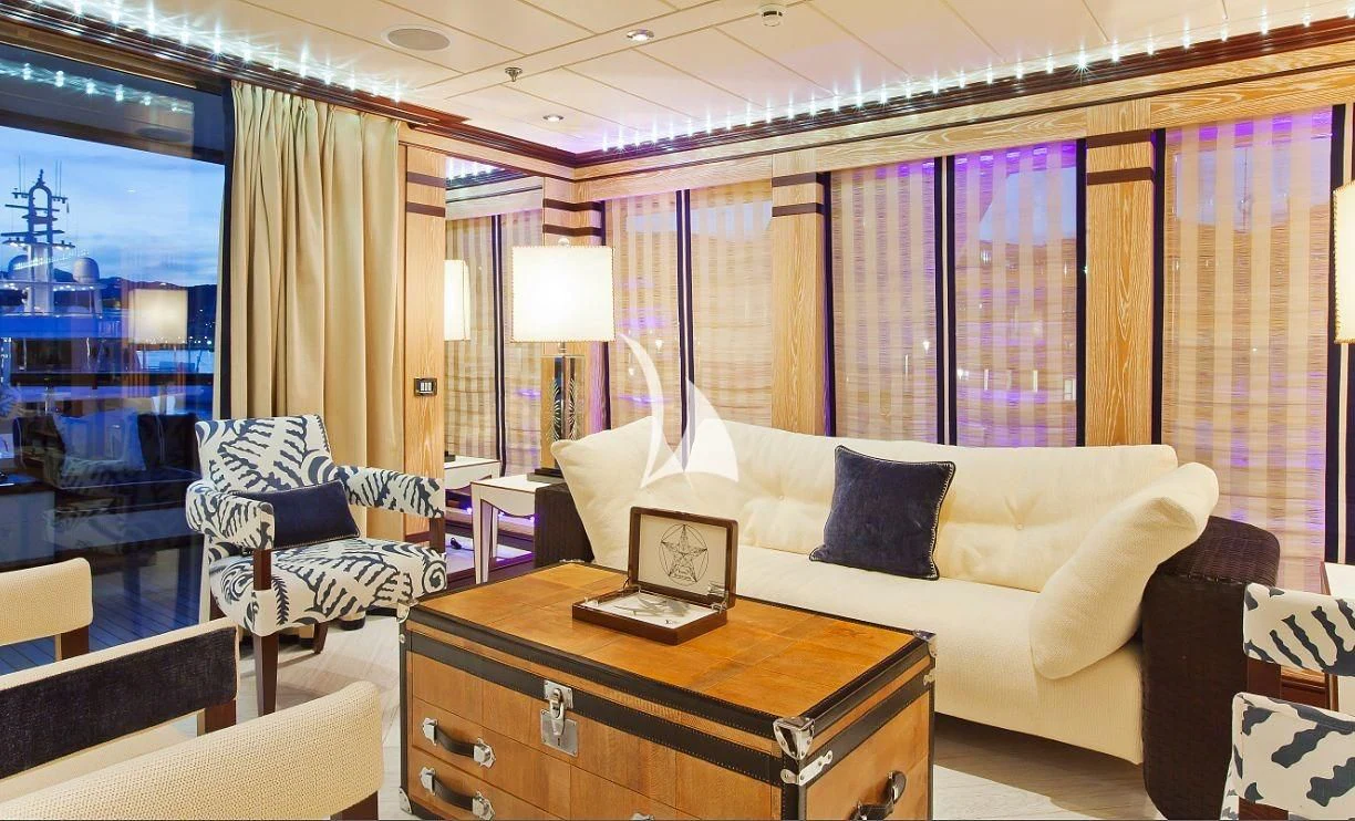 a room with a bed and a desk aboard FORCE BLUE Yacht for Charter
