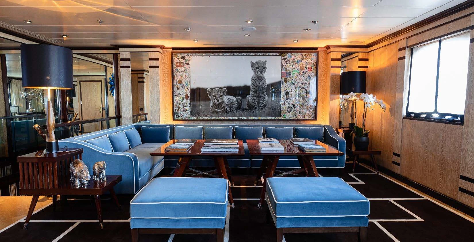 a room with a couch and a table aboard FORCE BLUE Yacht for Charter