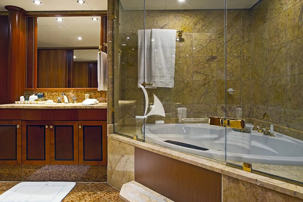 a bathroom with a large bathtub aboard FORCE BLUE Yacht for Charter