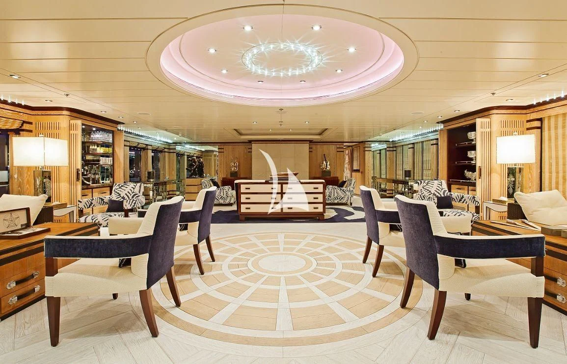 a large room with chairs and a table aboard FORCE BLUE Yacht for Charter