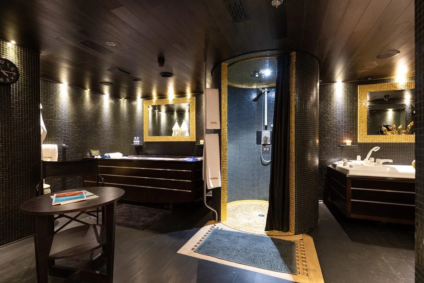 a large bathroom with a shower aboard FORCE BLUE Yacht for Charter