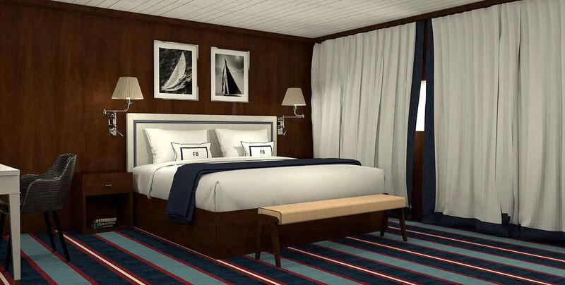 a bed in a room aboard FORCE BLUE Yacht for Charter