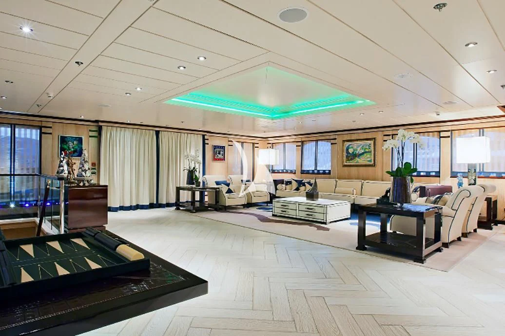 a large room with a pool table and a pool table aboard FORCE BLUE Yacht for Charter