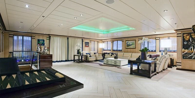 a large room with a large white floor and a large window aboard FORCE BLUE Yacht for Charter