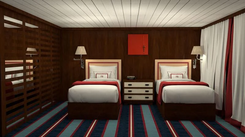 a room with a bed and a lamp aboard FORCE BLUE Yacht for Charter