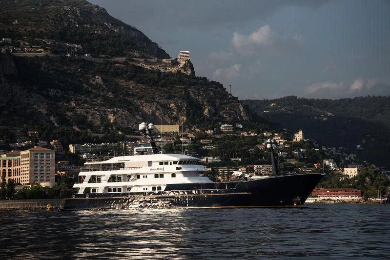 a large ship in the water aboard FORCE BLUE Yacht for Charter