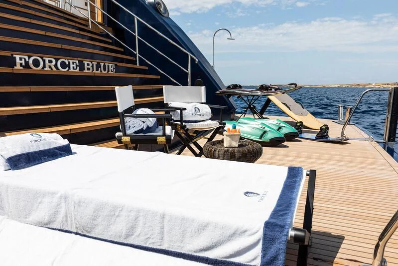 a boat on a dock aboard FORCE BLUE Yacht for Charter