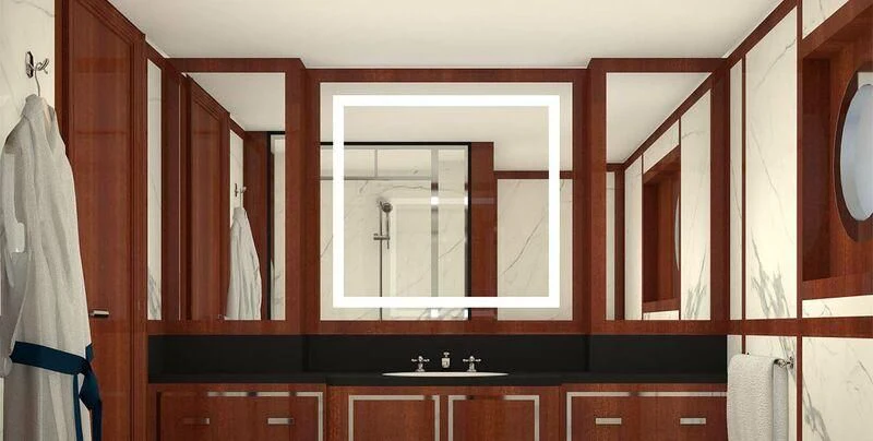 a bathroom with a mirror aboard FORCE BLUE Yacht for Charter