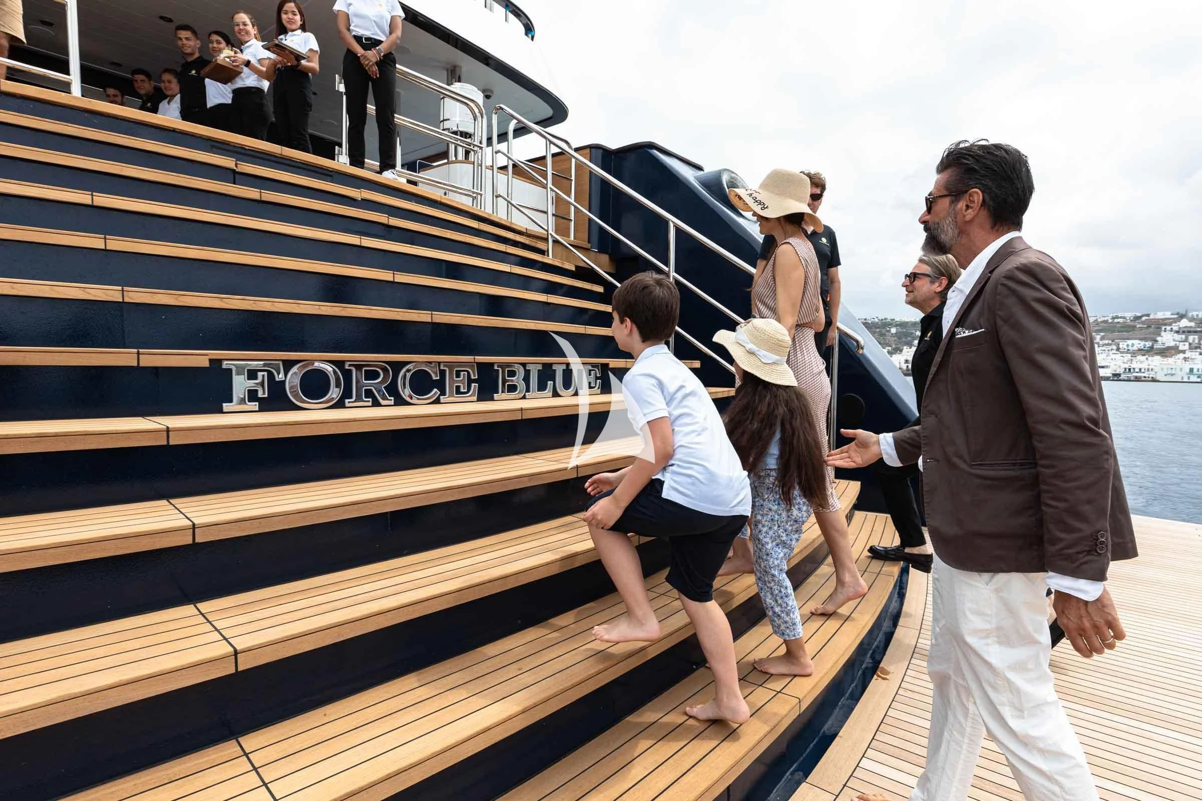 a group of people on a boat aboard FORCE BLUE Yacht for Charter