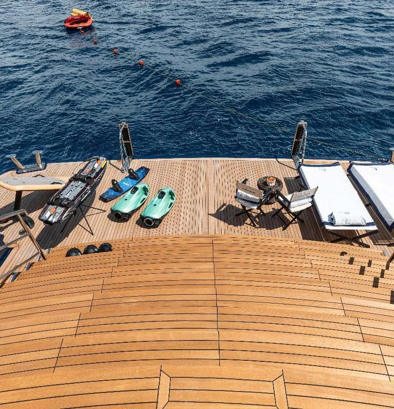 a deck with boats on it aboard FORCE BLUE Yacht for Charter
