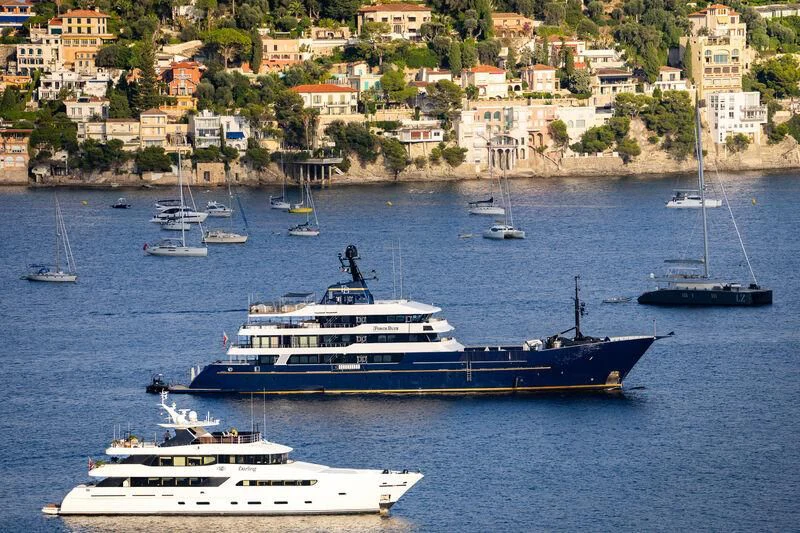 a large ship in the water aboard FORCE BLUE Yacht for Charter