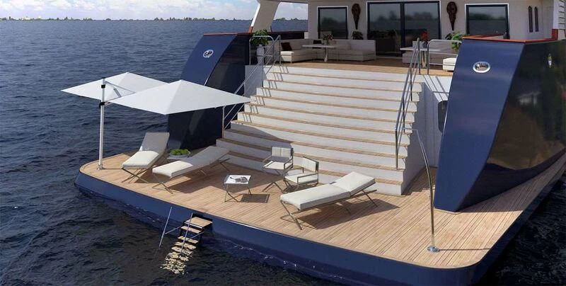 a deck with a deck and chairs aboard FORCE BLUE Yacht for Charter
