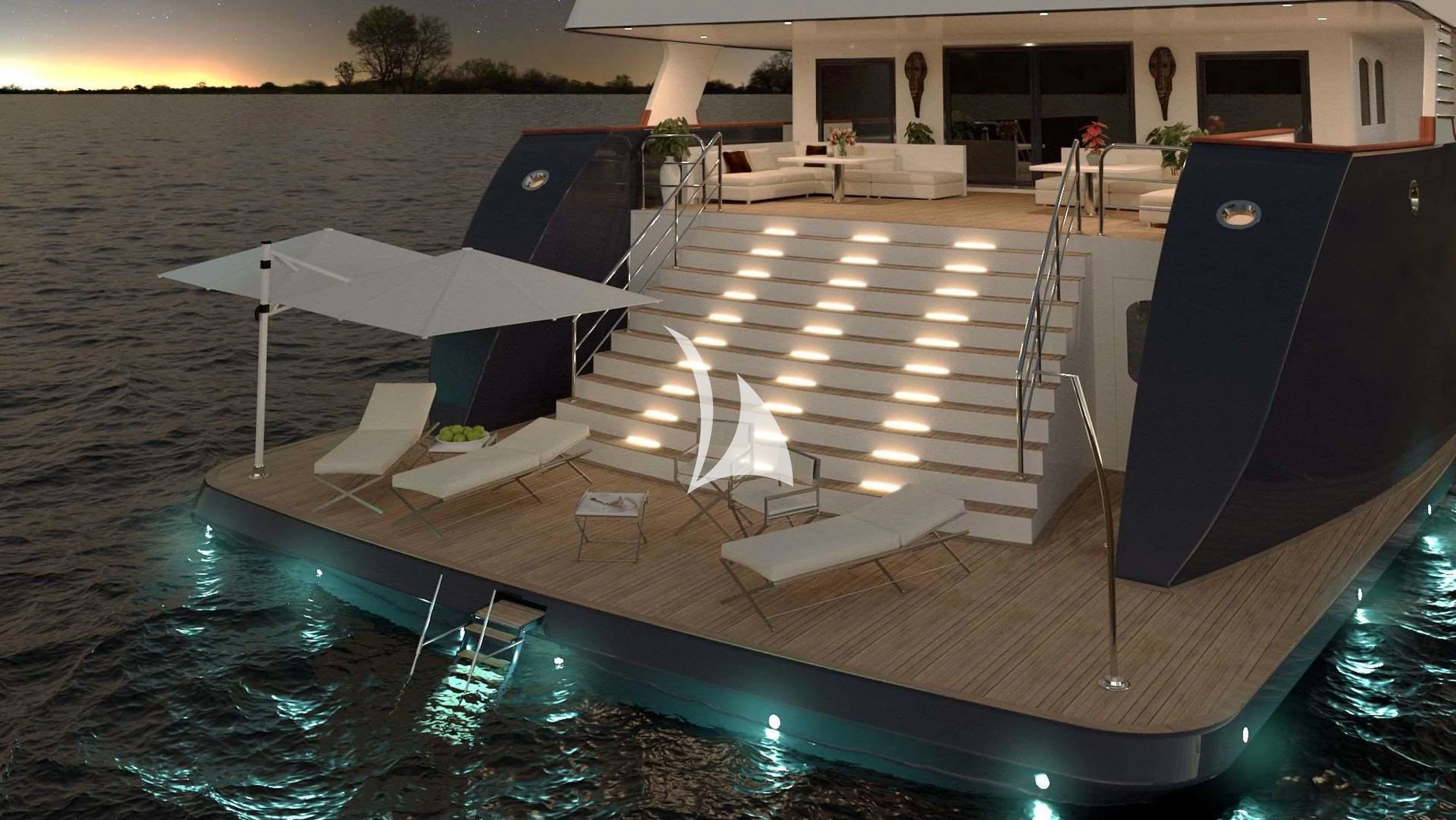a pool with a deck and chairs aboard FORCE BLUE Yacht for Charter
