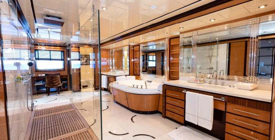 a large bathroom with a large tub aboard FORCE BLUE Yacht for Charter