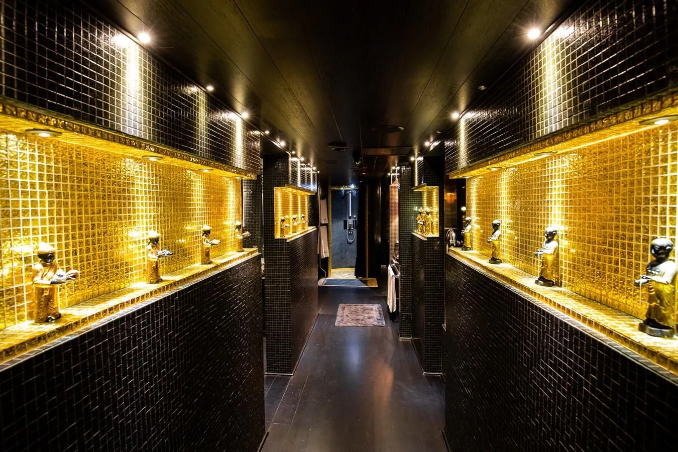 a bathroom with a large mirror aboard FORCE BLUE Yacht for Charter