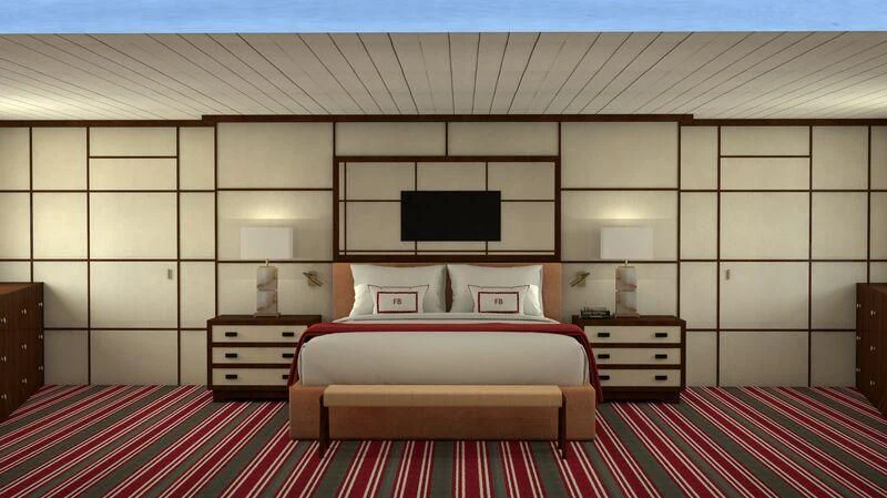 a room with a bed and a tv on the wall aboard FORCE BLUE Yacht for Charter
