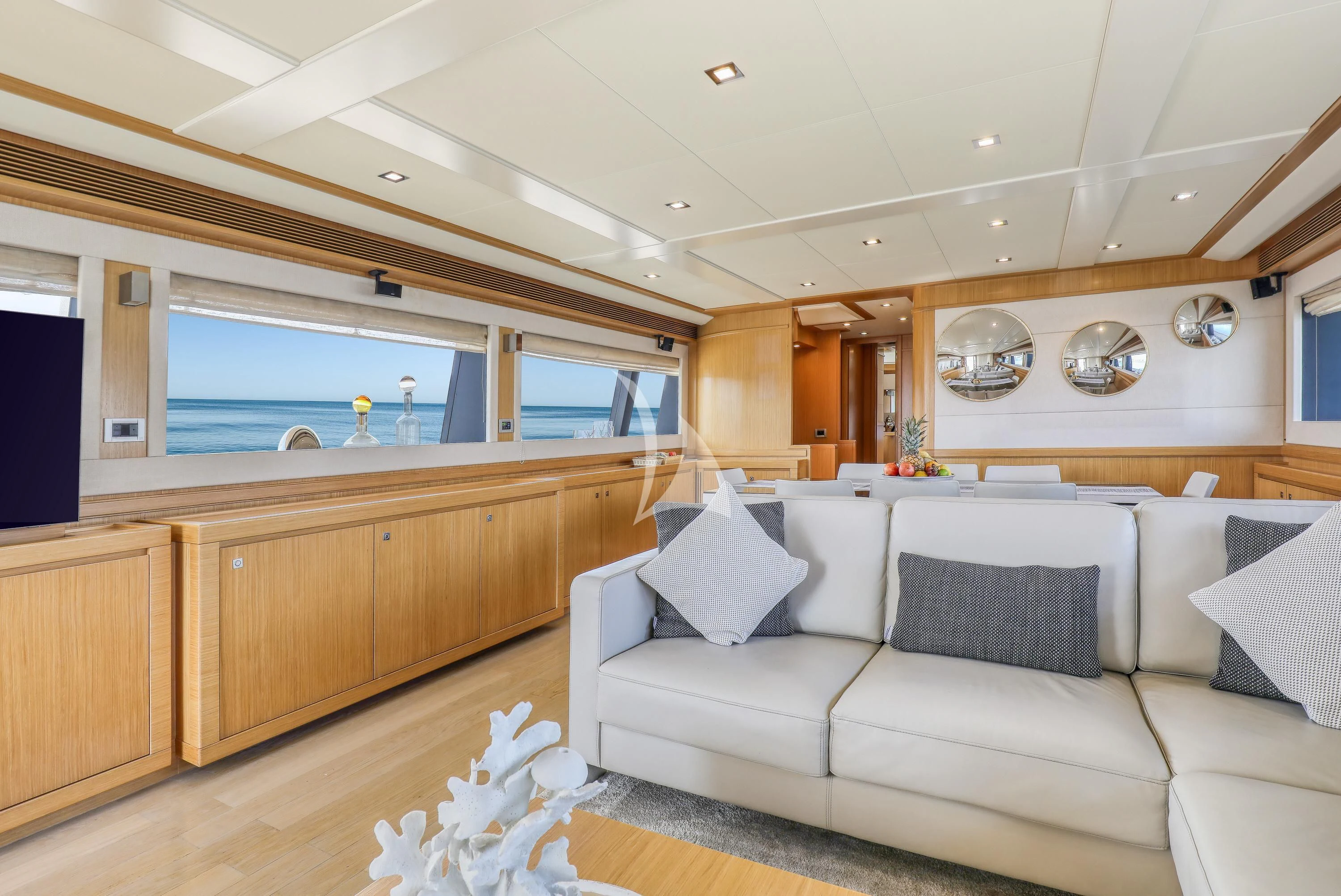 a living room with a couch aboard EOLIA Yacht for Sale
