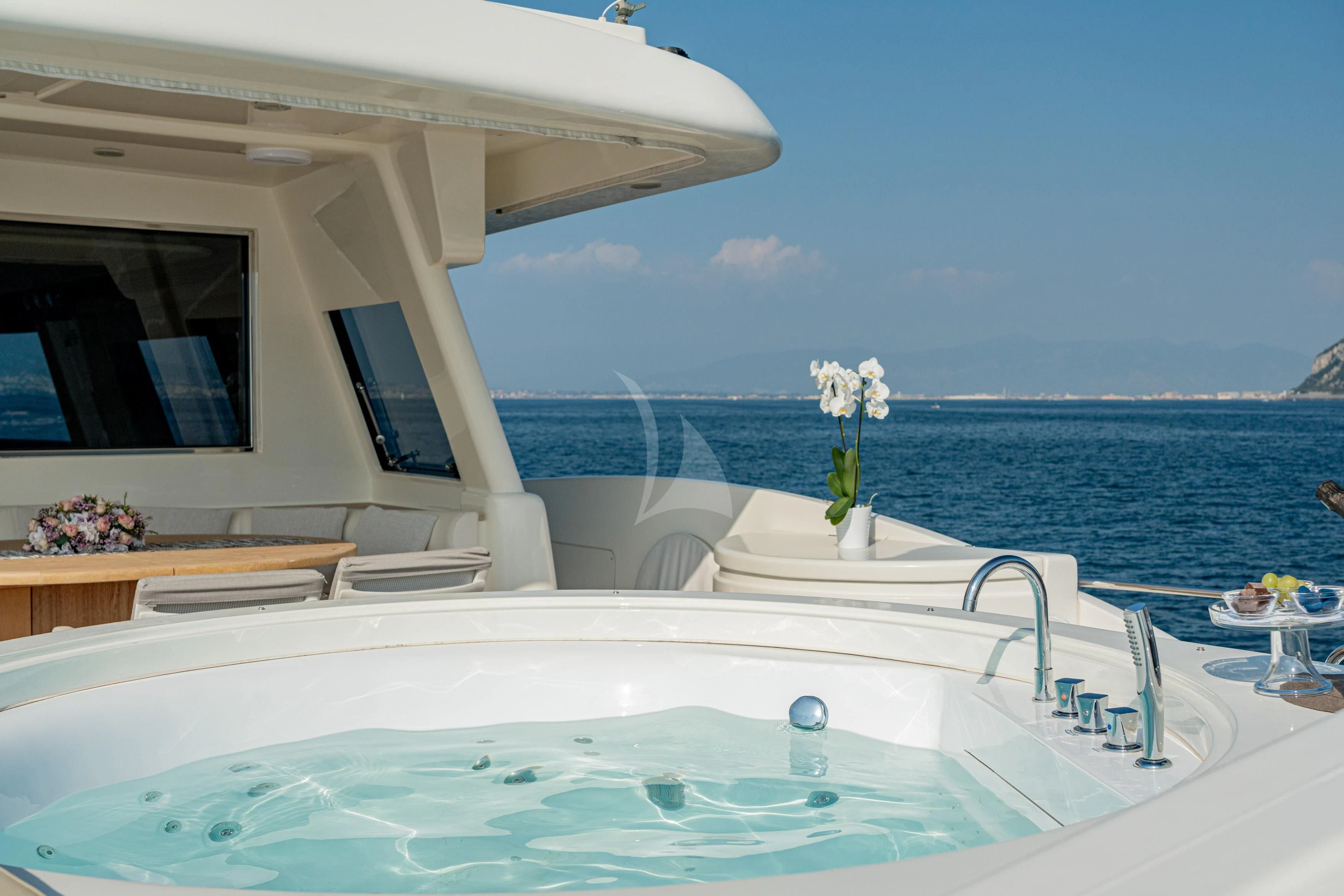 a pool with a flower in it aboard EOLIA Yacht for Sale