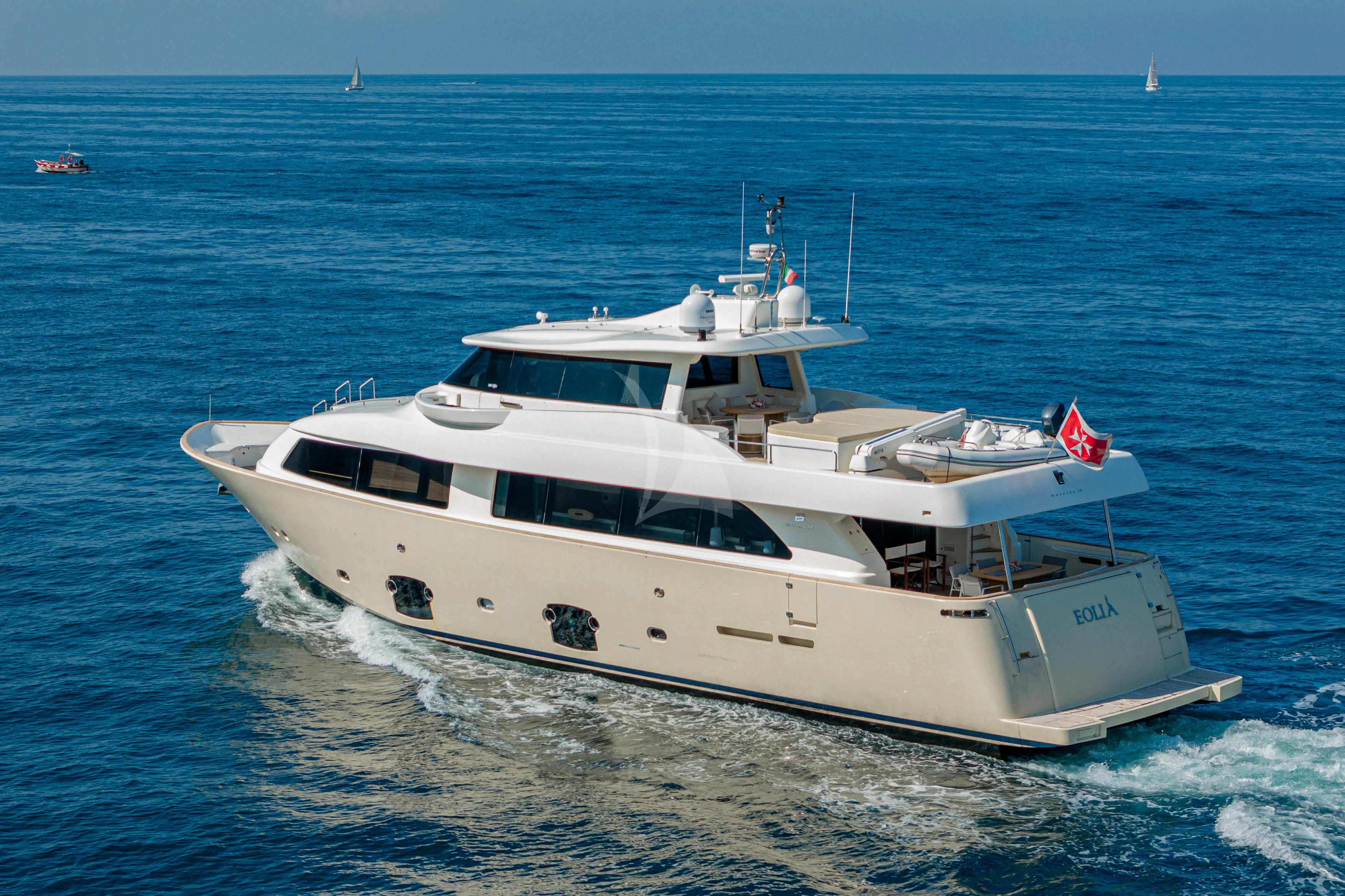 a white yacht on the water aboard EOLIA Yacht for Sale