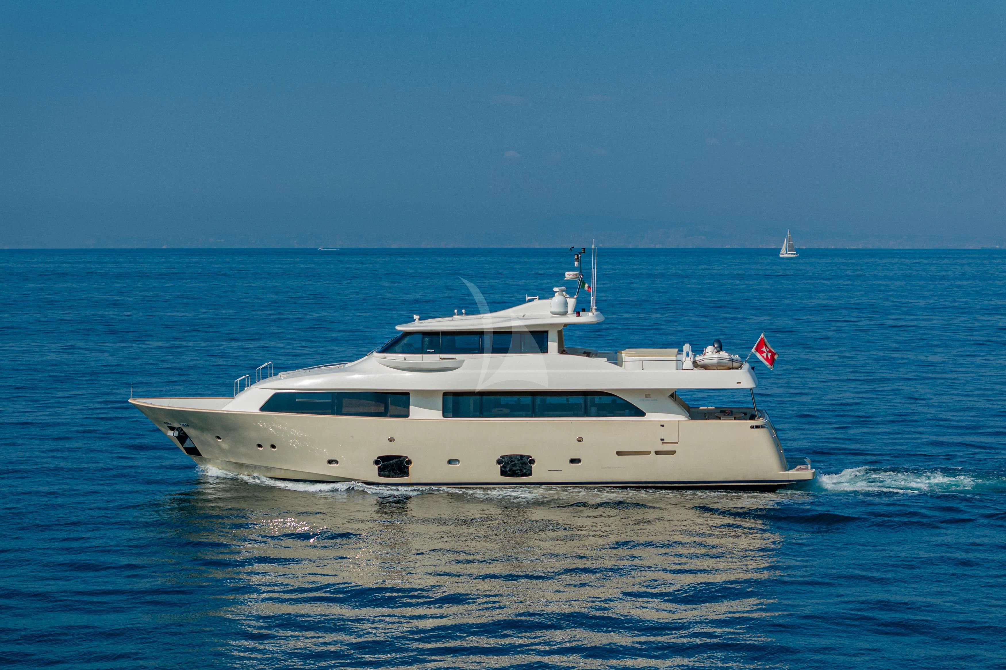 a white yacht on the water aboard EOLIA Yacht for Sale