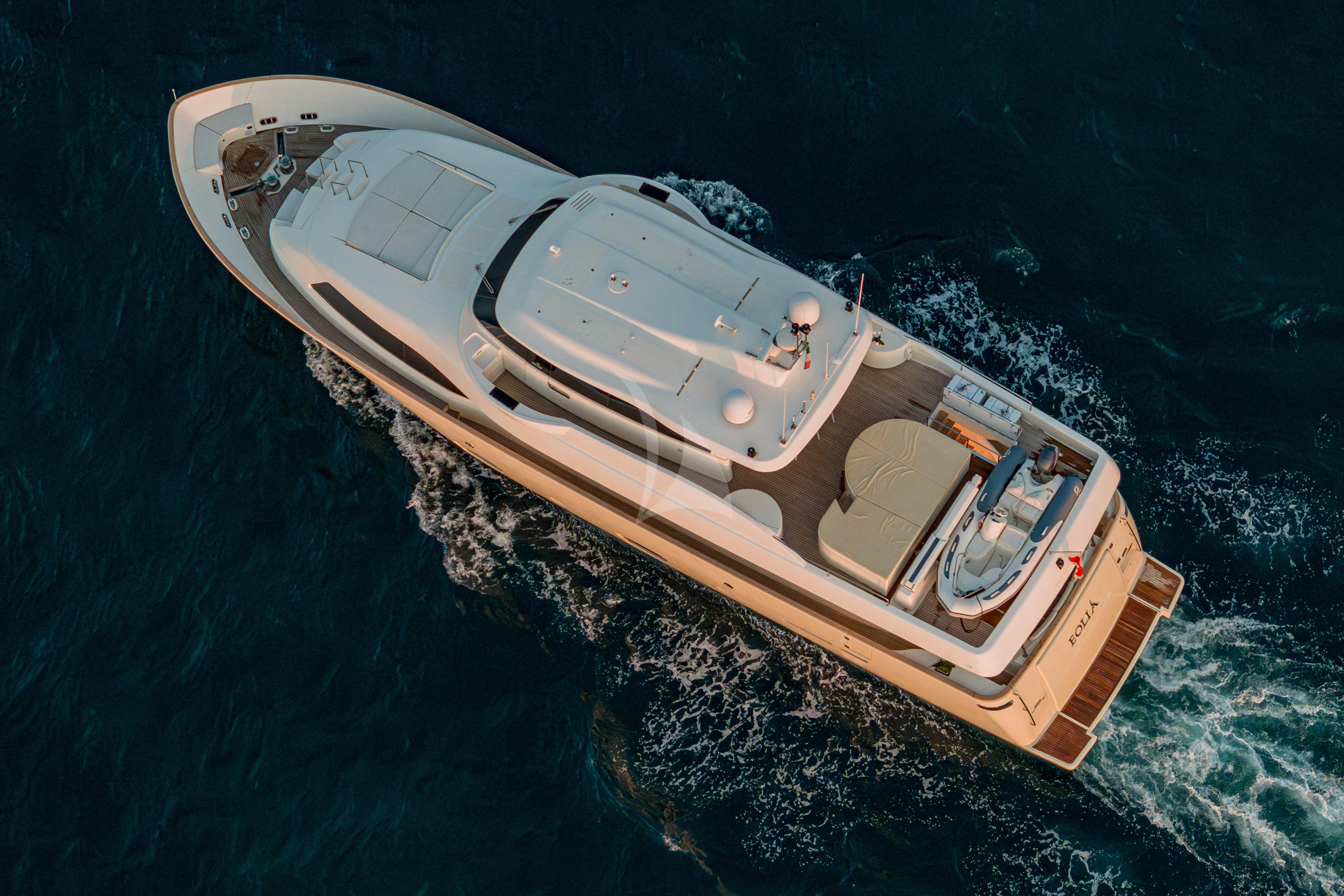 a high angle view of a boat aboard EOLIA Yacht for Sale