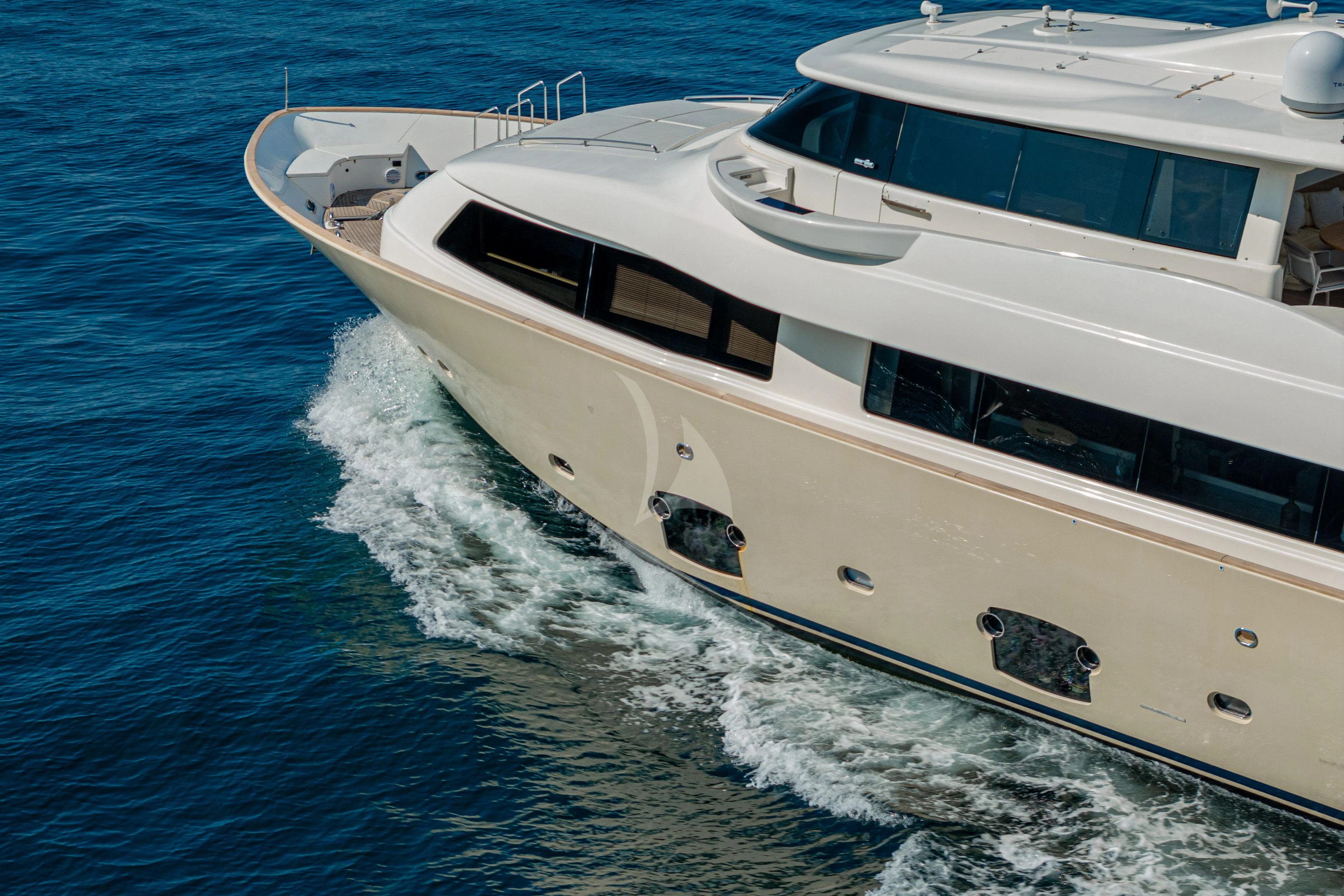 a white boat on the water aboard EOLIA Yacht for Sale