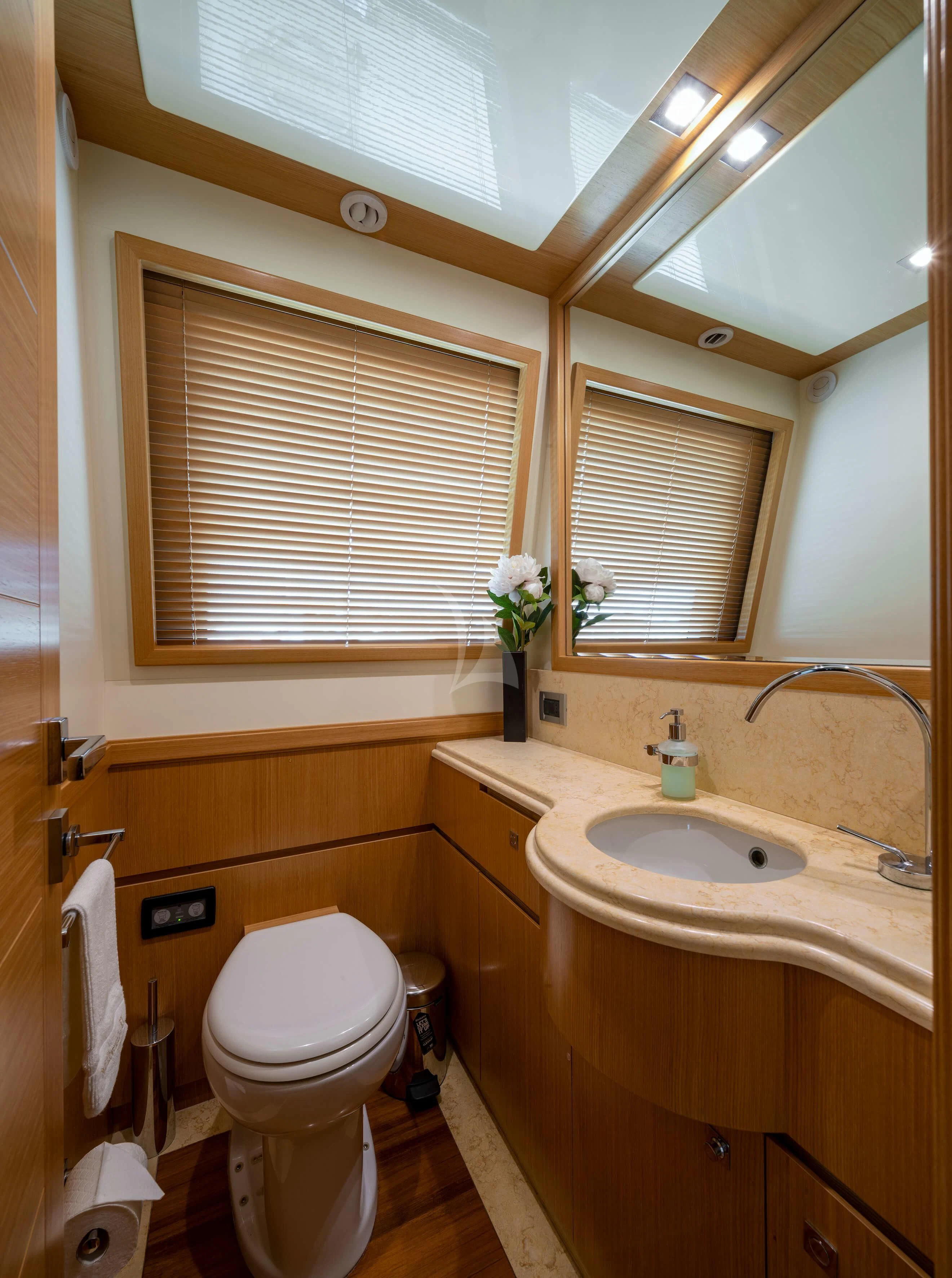 a bathroom with a toilet and a sink aboard EOLIA Yacht for Sale