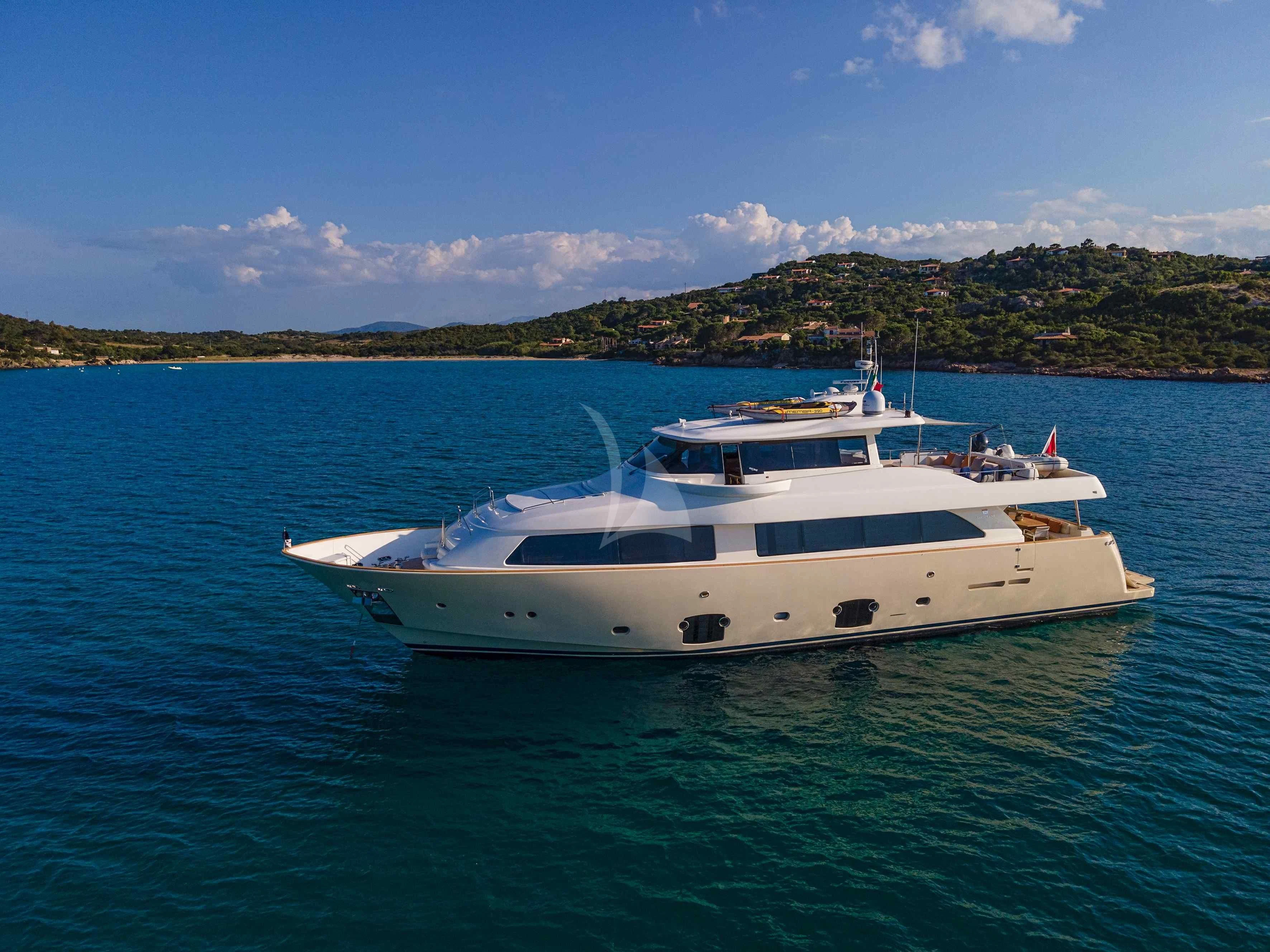 a white boat in the water aboard EOLIA Yacht for Sale