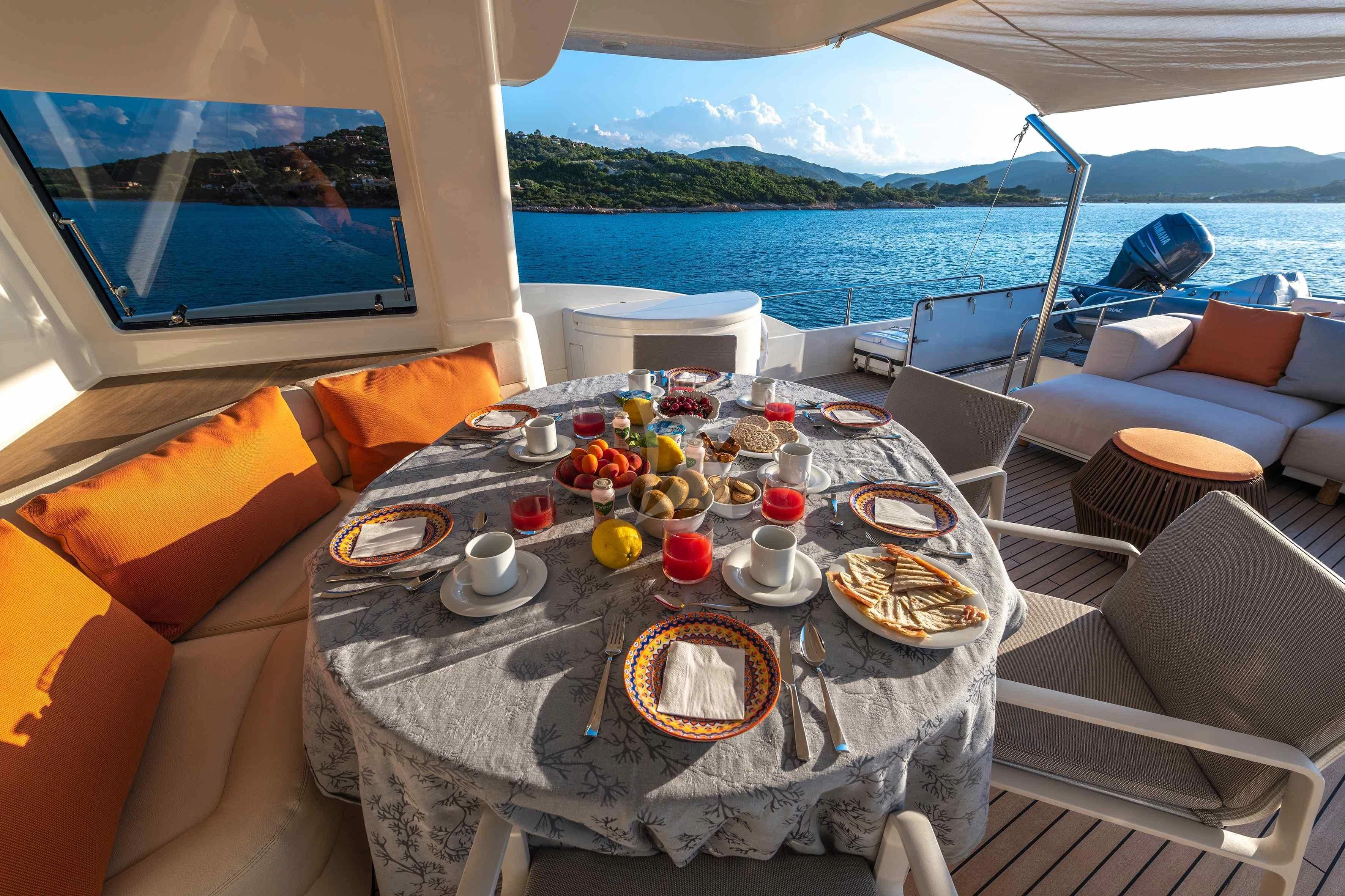 a table on a boat aboard EOLIA Yacht for Sale