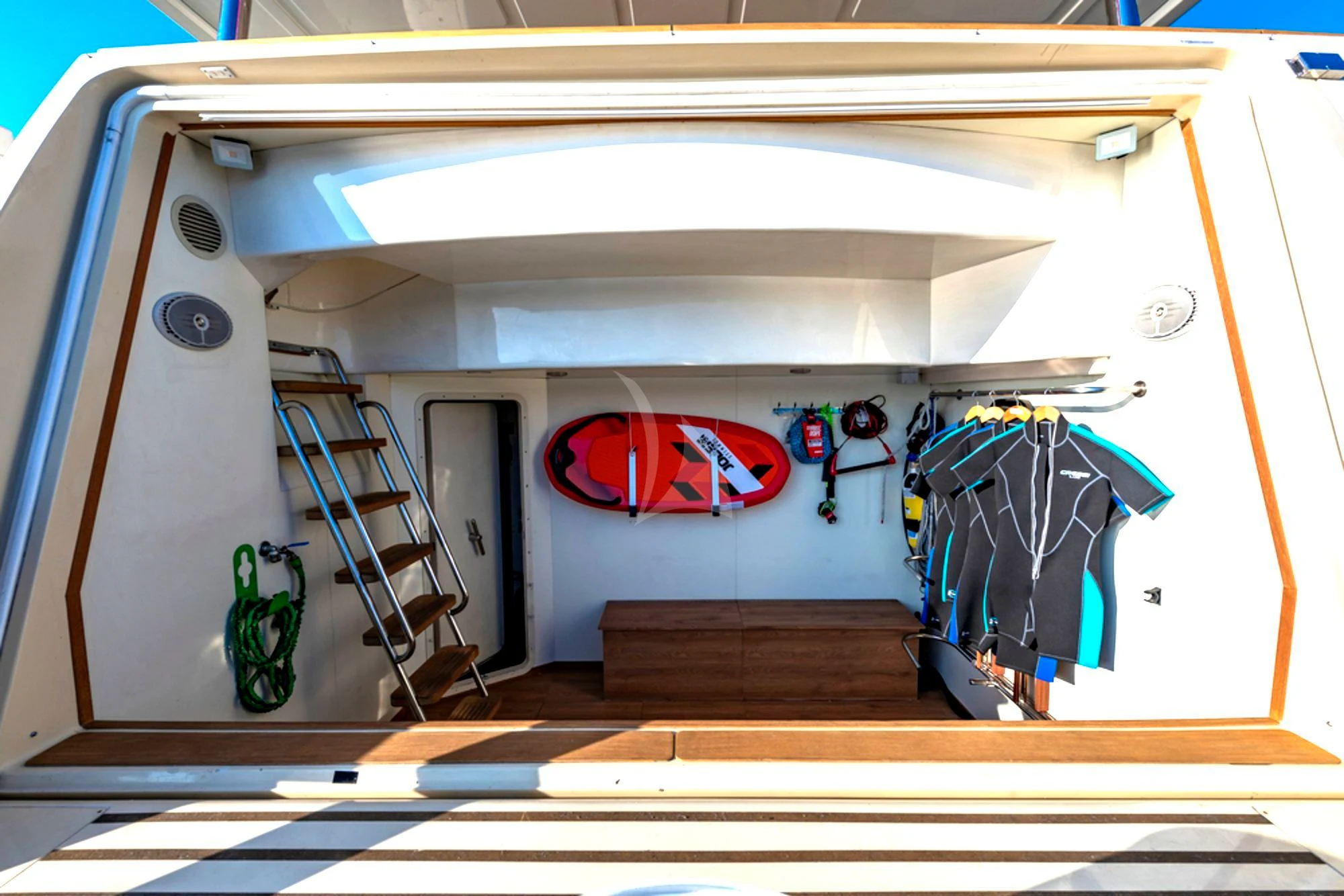 a room with a staircase and a staircase aboard EOLIA Yacht for Sale