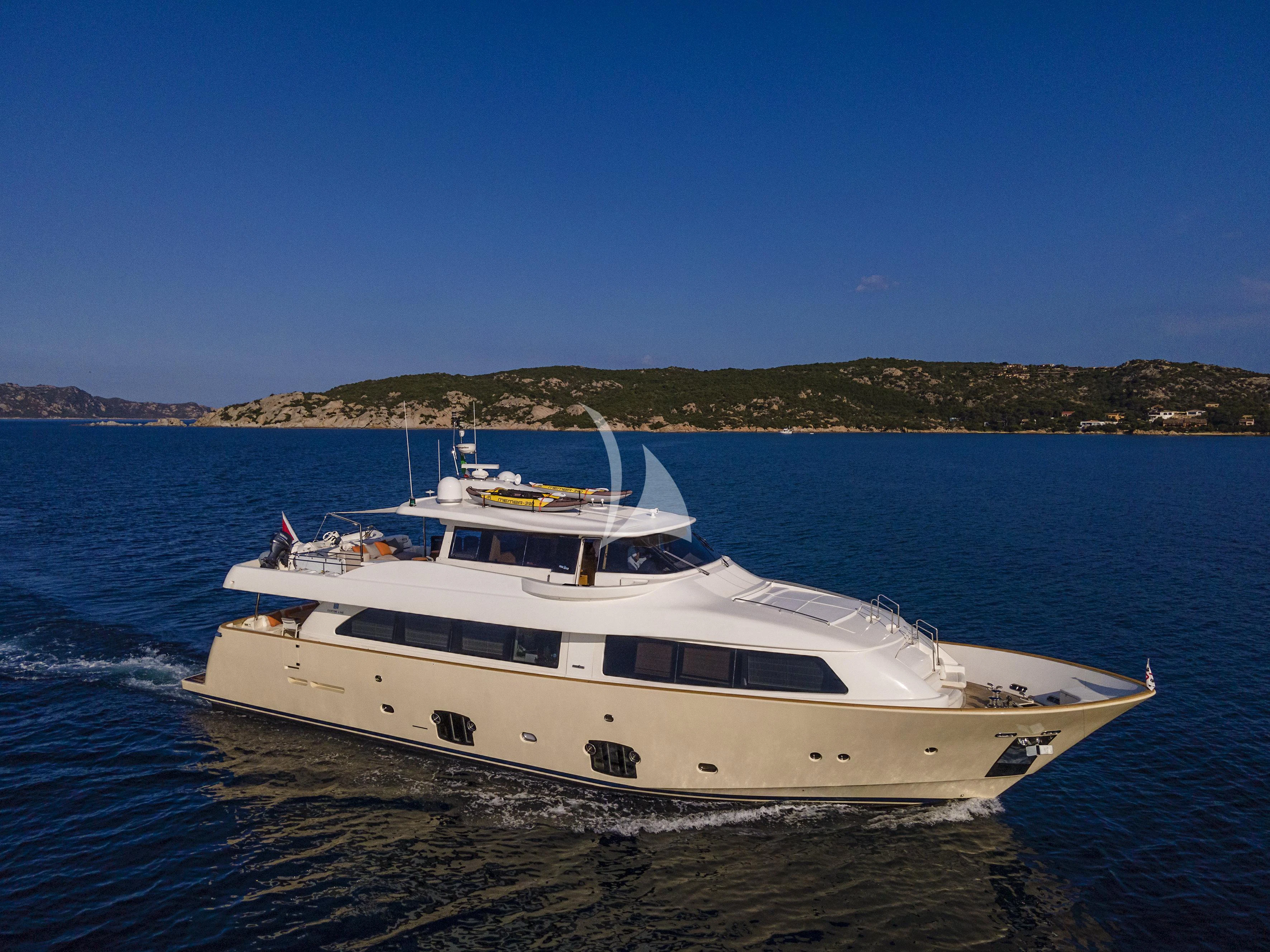 a white yacht on the water aboard EOLIA Yacht for Sale
