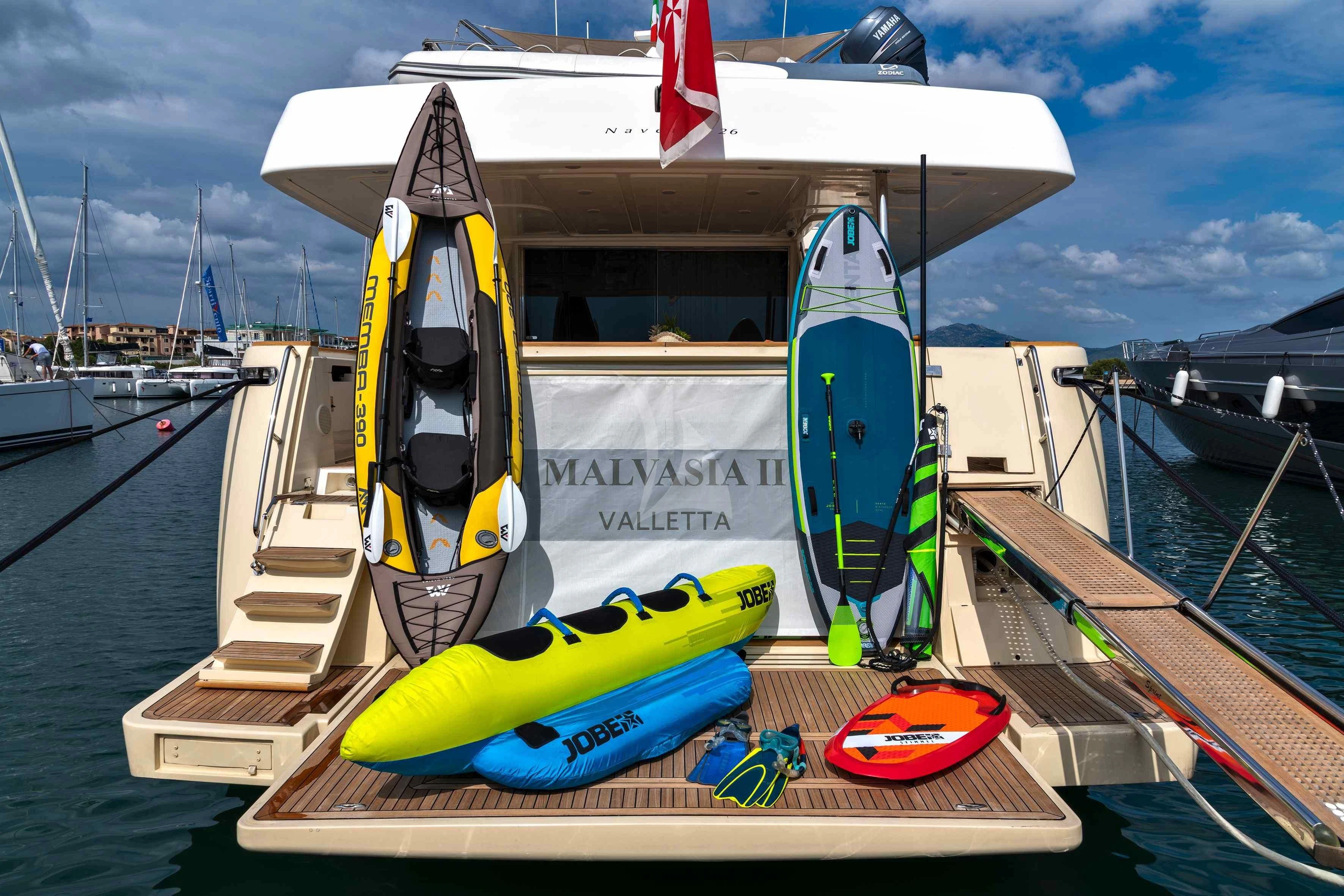 a boat on a dock aboard EOLIA Yacht for Sale