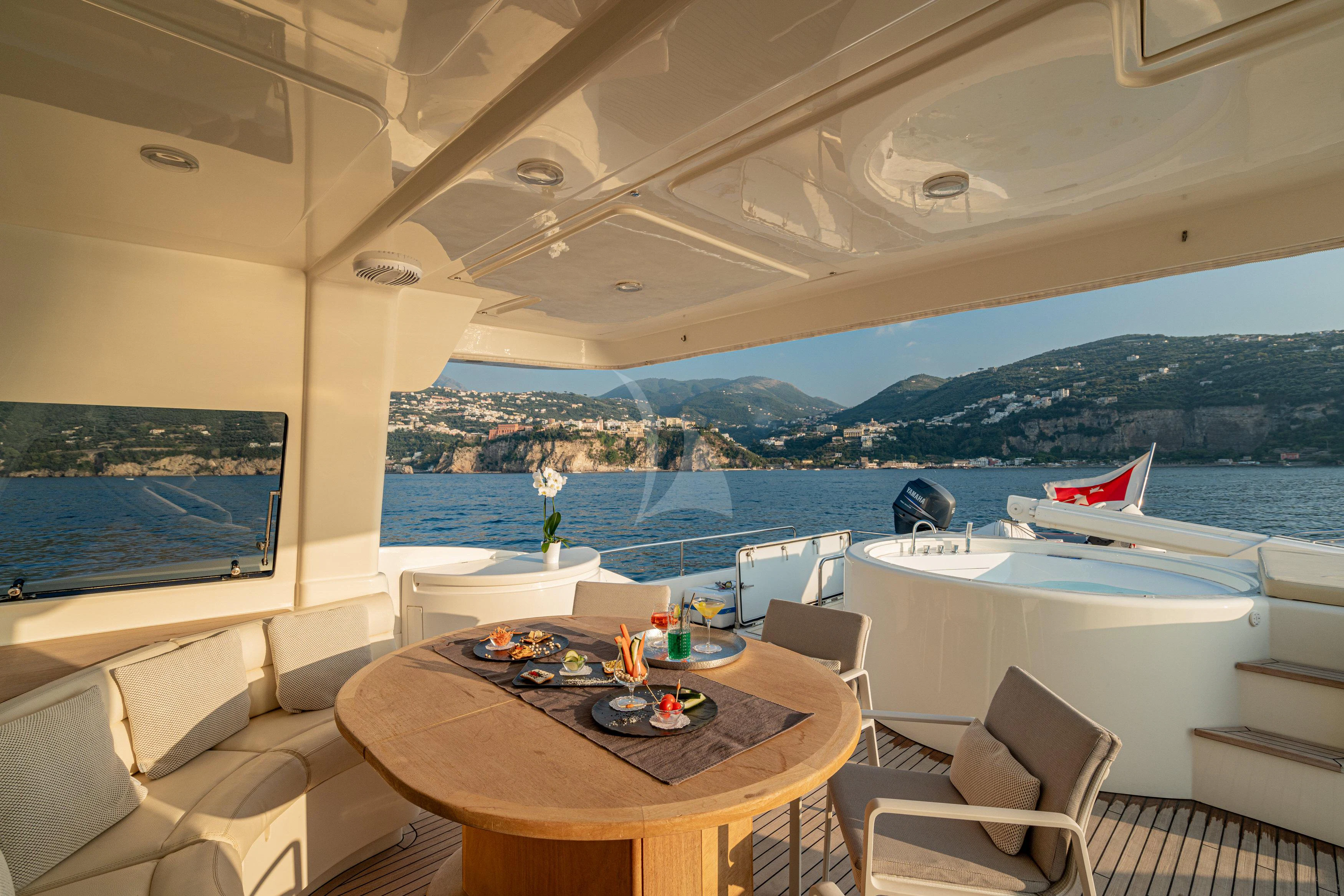 a room with a table and chairs aboard EOLIA Yacht for Sale