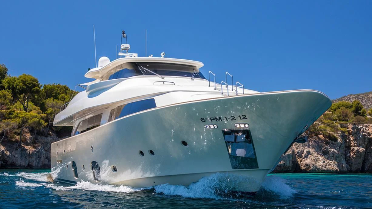 a white boat in the water aboard EOLIA Yacht for Sale