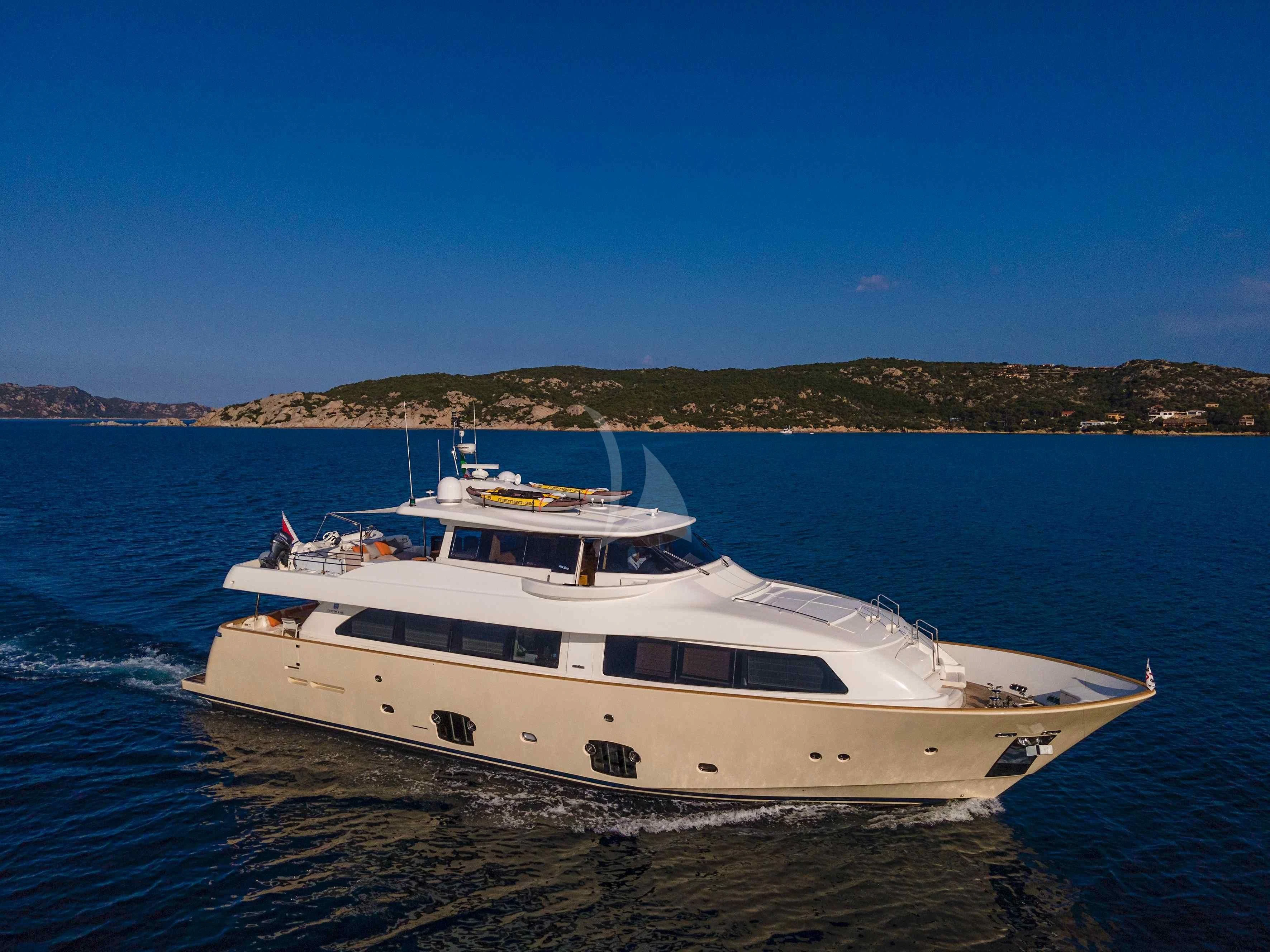 a white yacht on the water aboard EOLIA Yacht for Sale